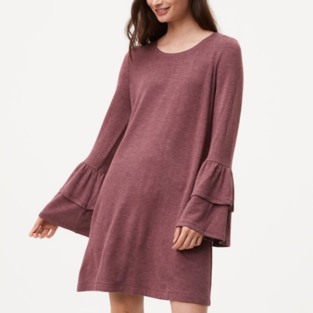 Loft- Pink sweater dress with bell sleeves